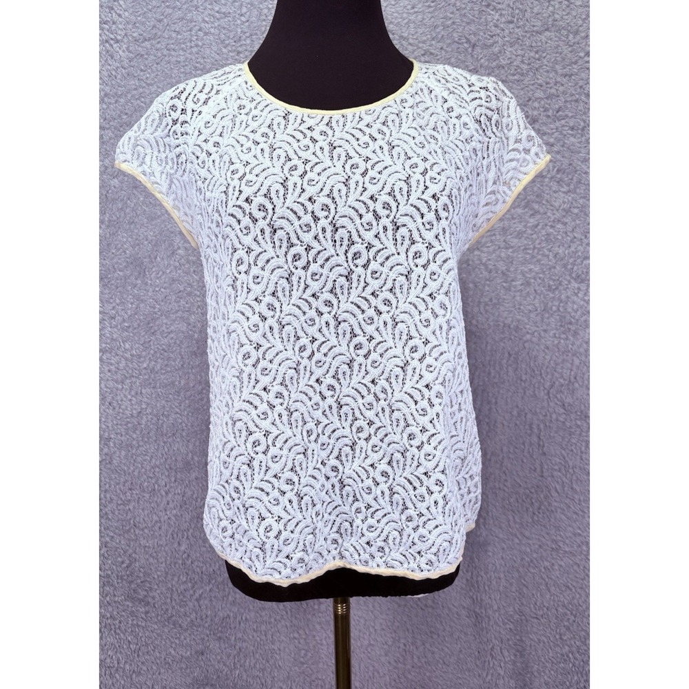 DVF Diane von Furstenberg Womens 6 Ivory Lace Sheer Short Sleeve Romantic Top